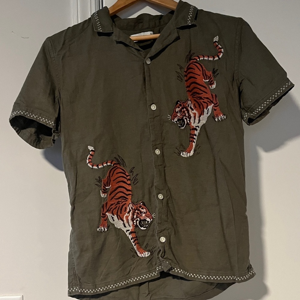 Abercrombie Kids Olive Shirt with Tiger Embroidery